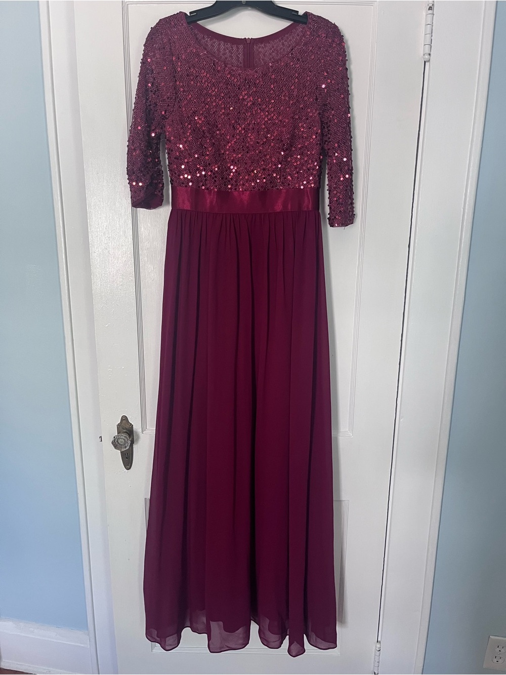 Ever Pretty Burgundy Sequin Bodice Maxi Dress